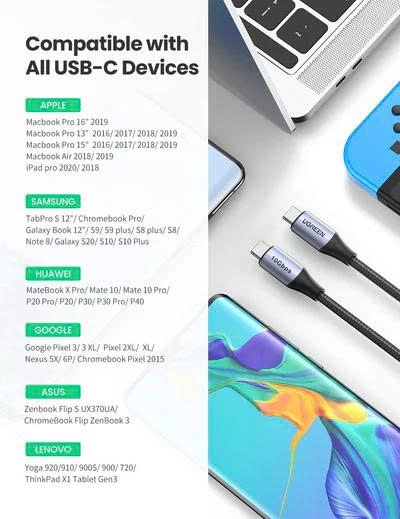 Ugreen Cáp nối Type C sang Type C Thunderbolt 2 Ugreen US355 80150 truyền hình ảnh sạc nhanh chống nhiễu dài 1m