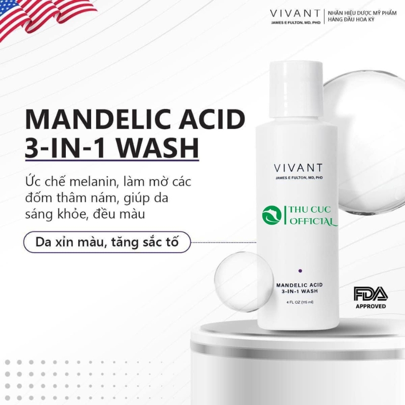 Sữa rửa mặt Vivant Mandelic Acid 3-in-1 Wash 115ml - sạch sâu, dịu nhẹ