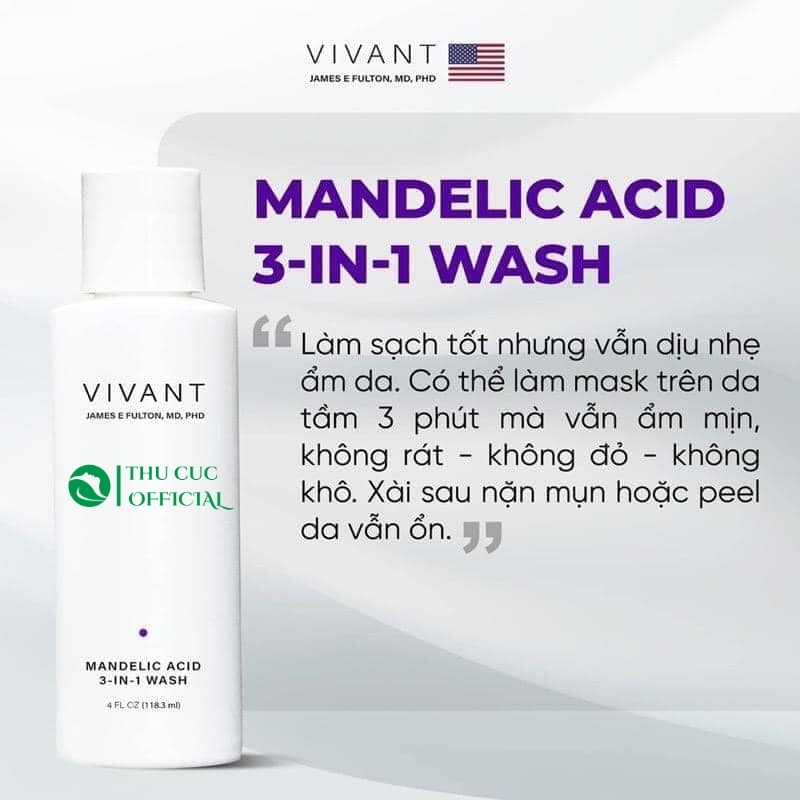 Sữa rửa mặt Vivant Mandelic Acid 3-in-1 Wash 115ml - sạch sâu, dịu nhẹ