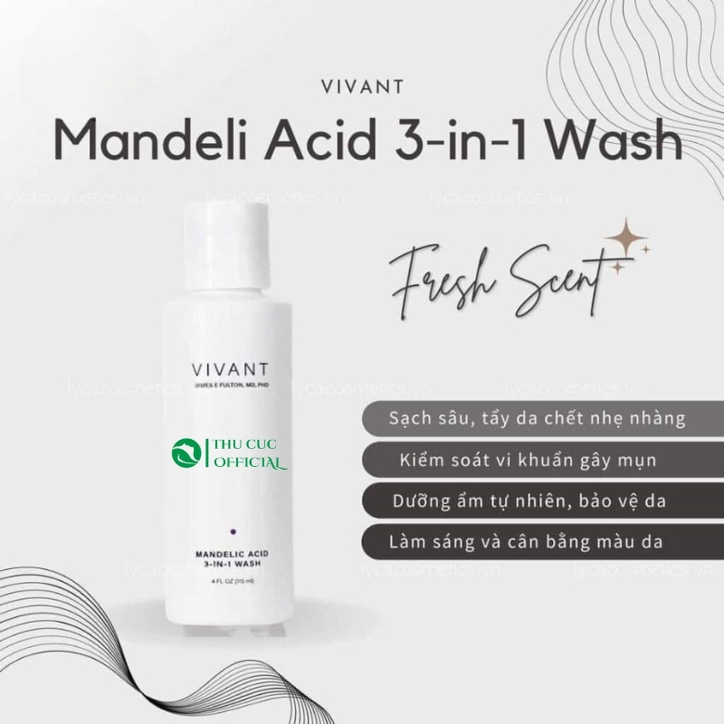 Sữa rửa mặt Vivant Mandelic Acid 3-in-1 Wash 115ml - sạch sâu, dịu nhẹ