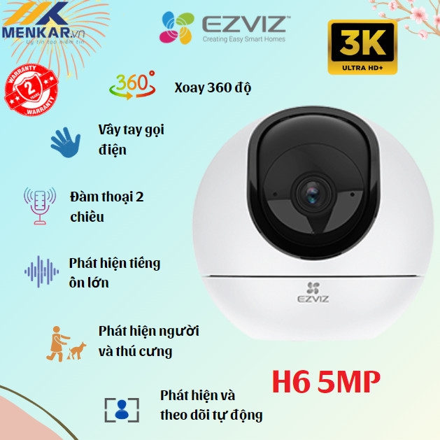 Camera EZVIZ CS-H6 (5Mp) Xoay 360 Độ, Đàm Thoại 2 Chiều, Công Nghệ Starlight Hiển Thị Đầy Đủ Màu Sắc