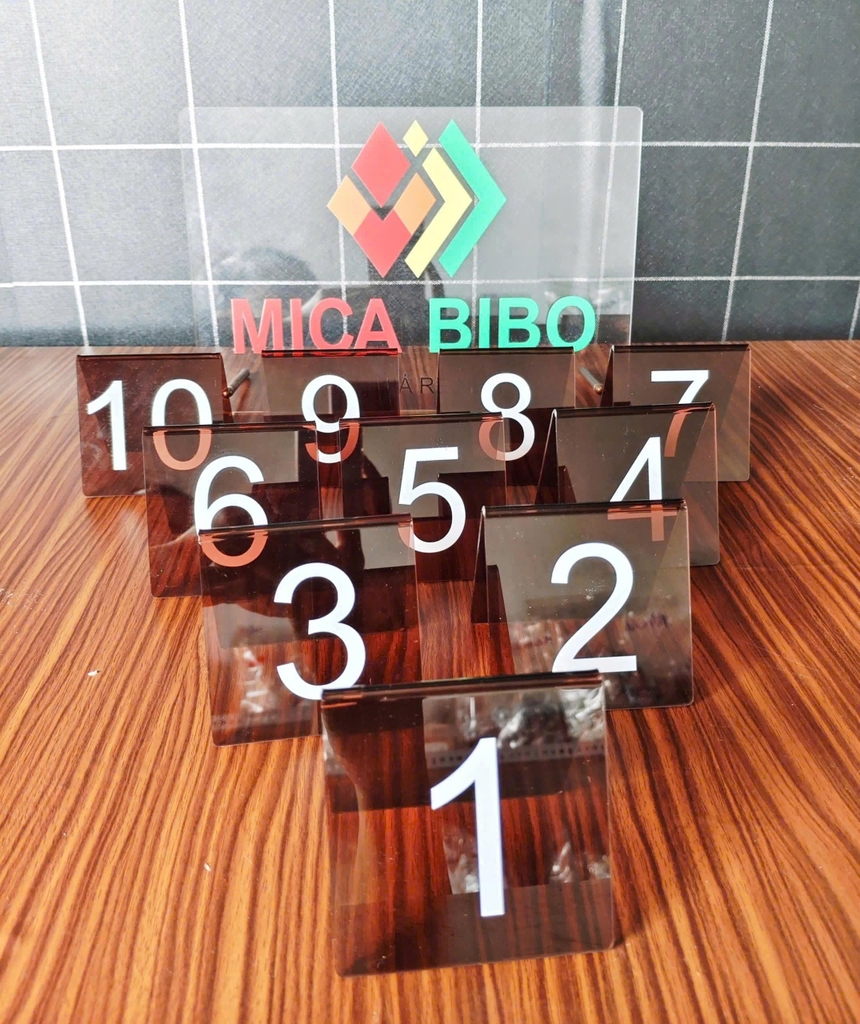 Combo 10-50 Thẻ số để bàn mica, dày 2mm, dùng cho quán ăn, Cafe, nhà hàng, tiệc sinh Nhật, cưới, thiết kế theo yêu cầu