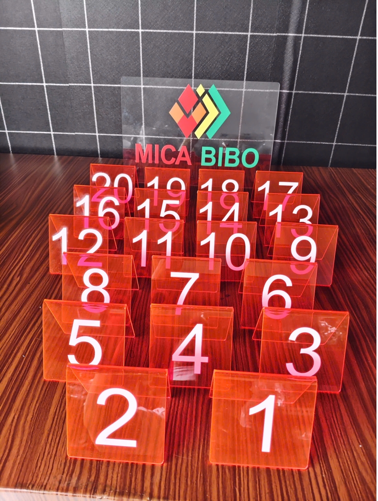 Combo 10-50 Thẻ số để bàn mica, dày 2mm, dùng cho quán ăn, Cafe, nhà hàng, tiệc sinh Nhật, cưới, thiết kế theo yêu cầu