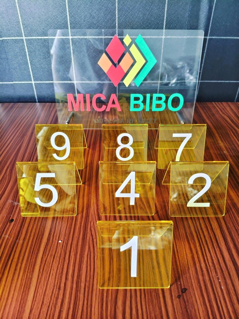 Combo 10-50 Thẻ số để bàn mica, dày 2mm, dùng cho quán ăn, Cafe, nhà hàng, tiệc sinh Nhật, cưới, thiết kế theo yêu cầu