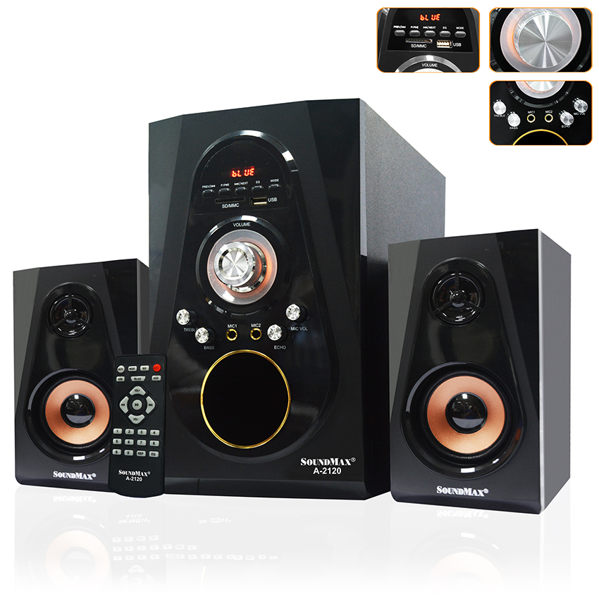 Loa Vi Tính SoundMax A-2120 (Loa 2.1/ 60W/ RCA/ USB/ SDCarrd/ BT/ Đen)