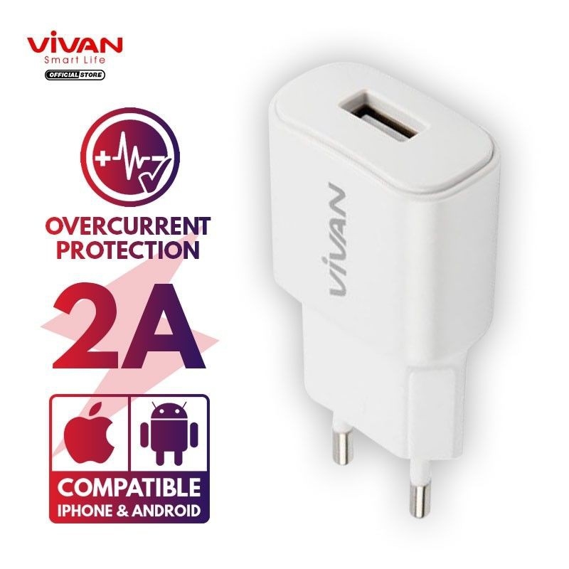 Cốc Sạc VIVAN Power Oval II (kèm cáp sạc) củ sạc 10W cổng USB 2A sạc an toàn nhỏ gọn