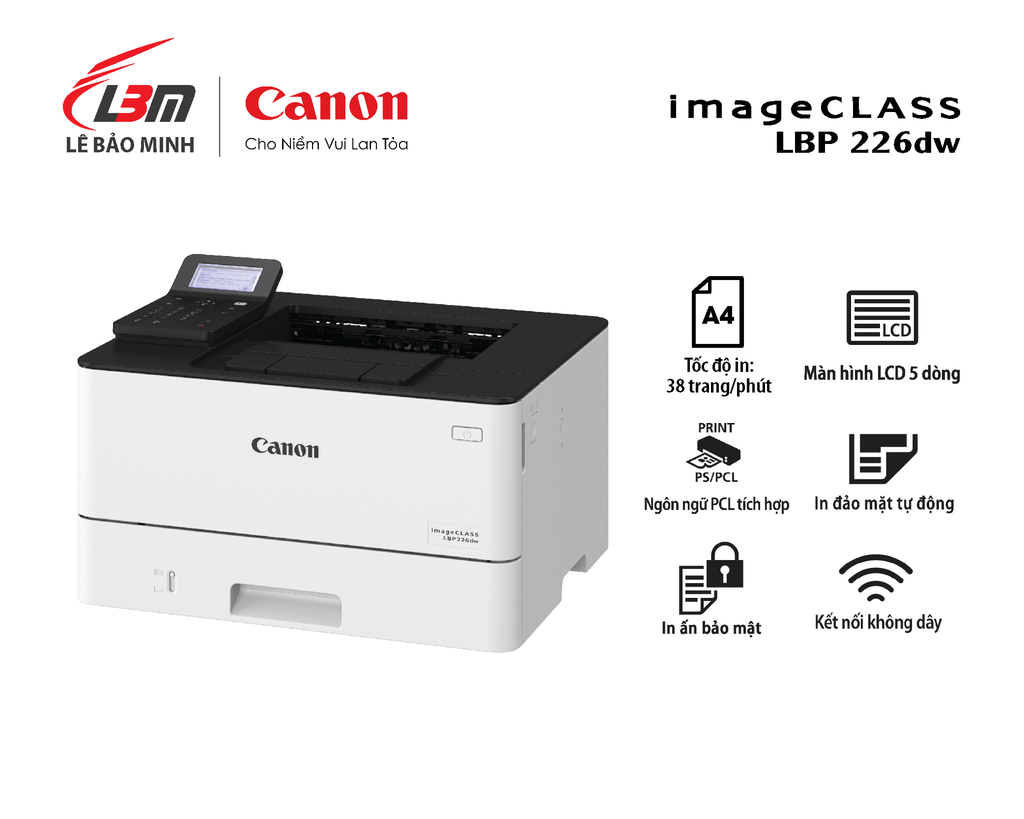 Máy In Canon LBP 226DW (Máy In Laser Đen Trắng, Đơn Năng, 2 Mặt)