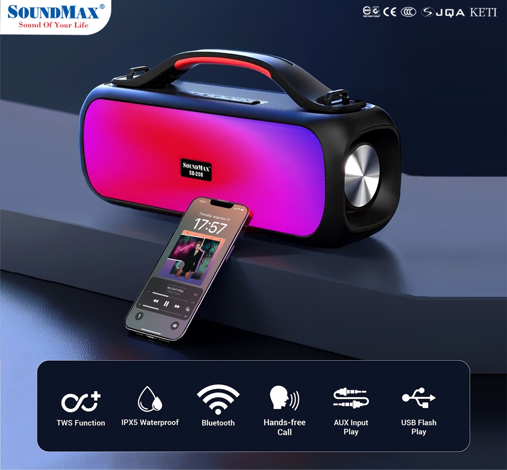 Loa Bluetooth Di Động SoundMax SB-208 (Loa BT/ 30W/ BT/ Đen)