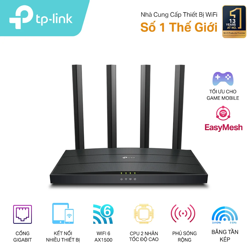 Thiết bị thu phát vô tuyến băng tần 2,4/5 GHz, hiệu TP-LINK, Archer AX12