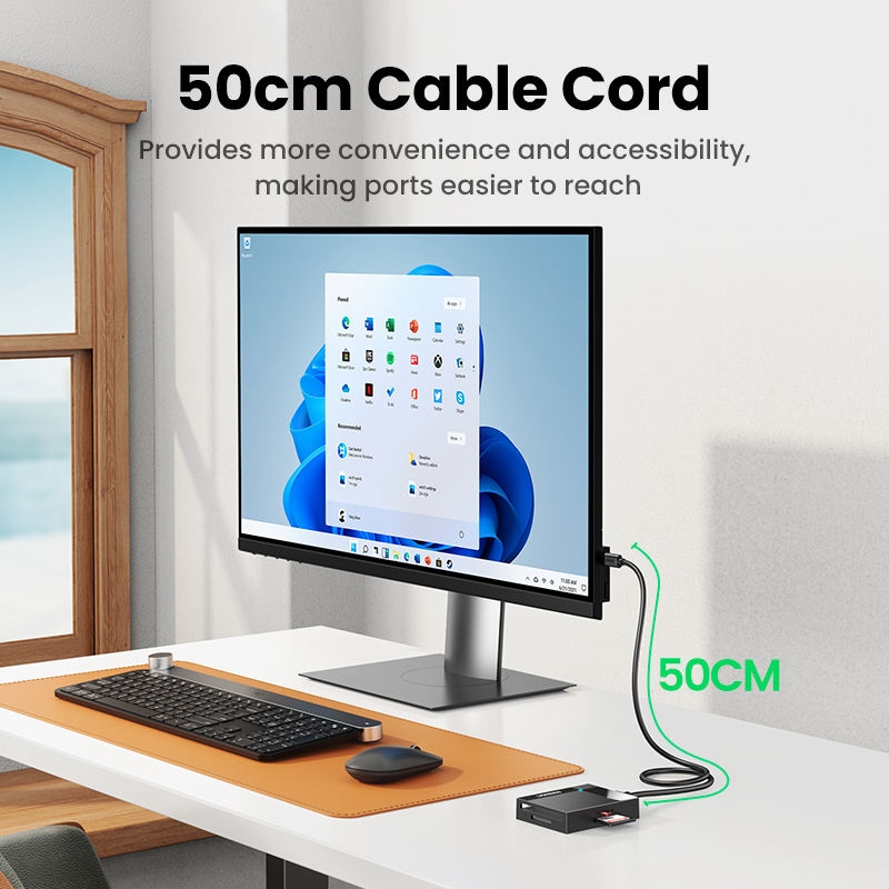 Đầu đọc thẻ USB 3.0 dài 0.5 hỗ trợ SD/TF/MS/CF Ugreen 30333 cao cấp