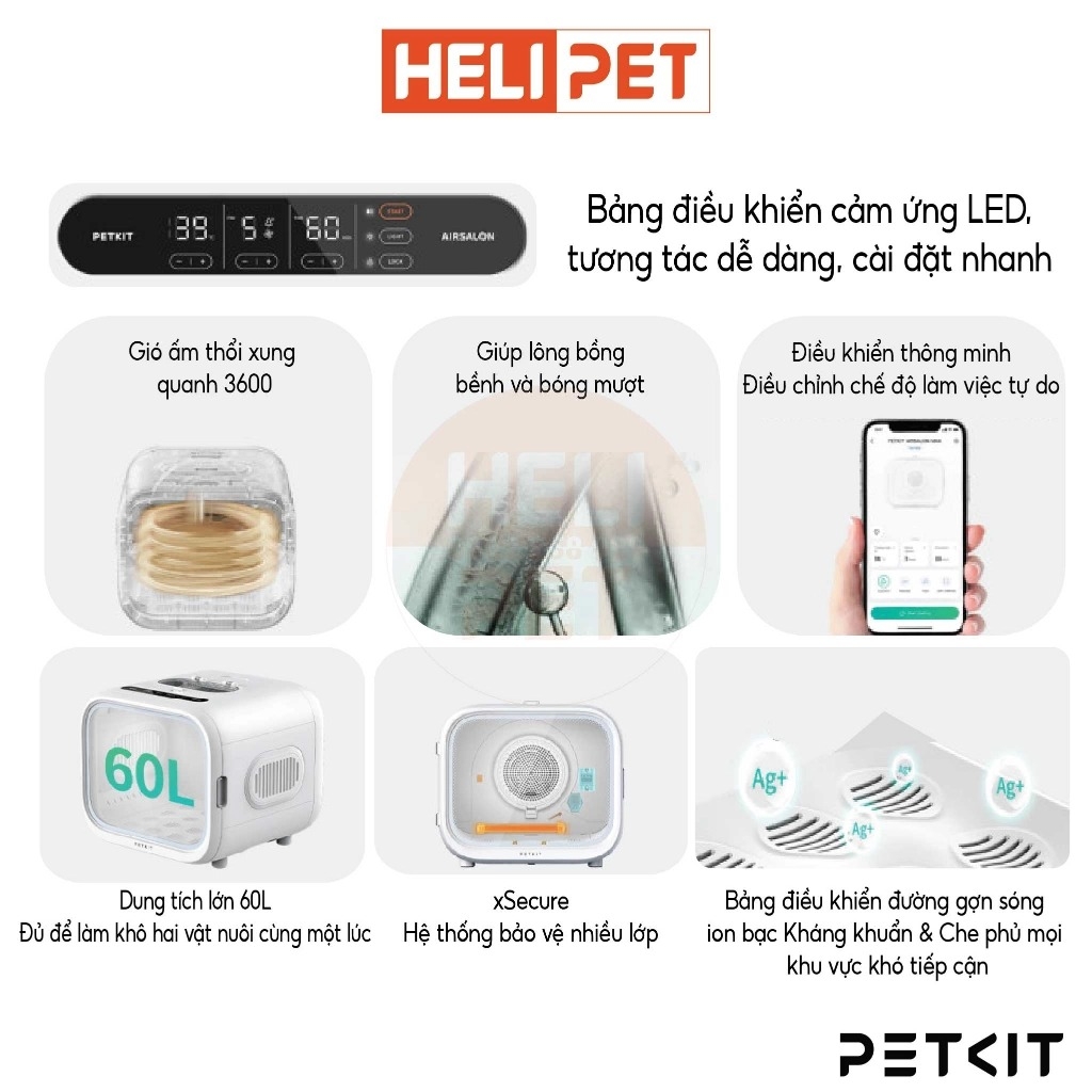 Lồng sấy lông chó mèo PETKIT AirSalon Max Pro Ozone