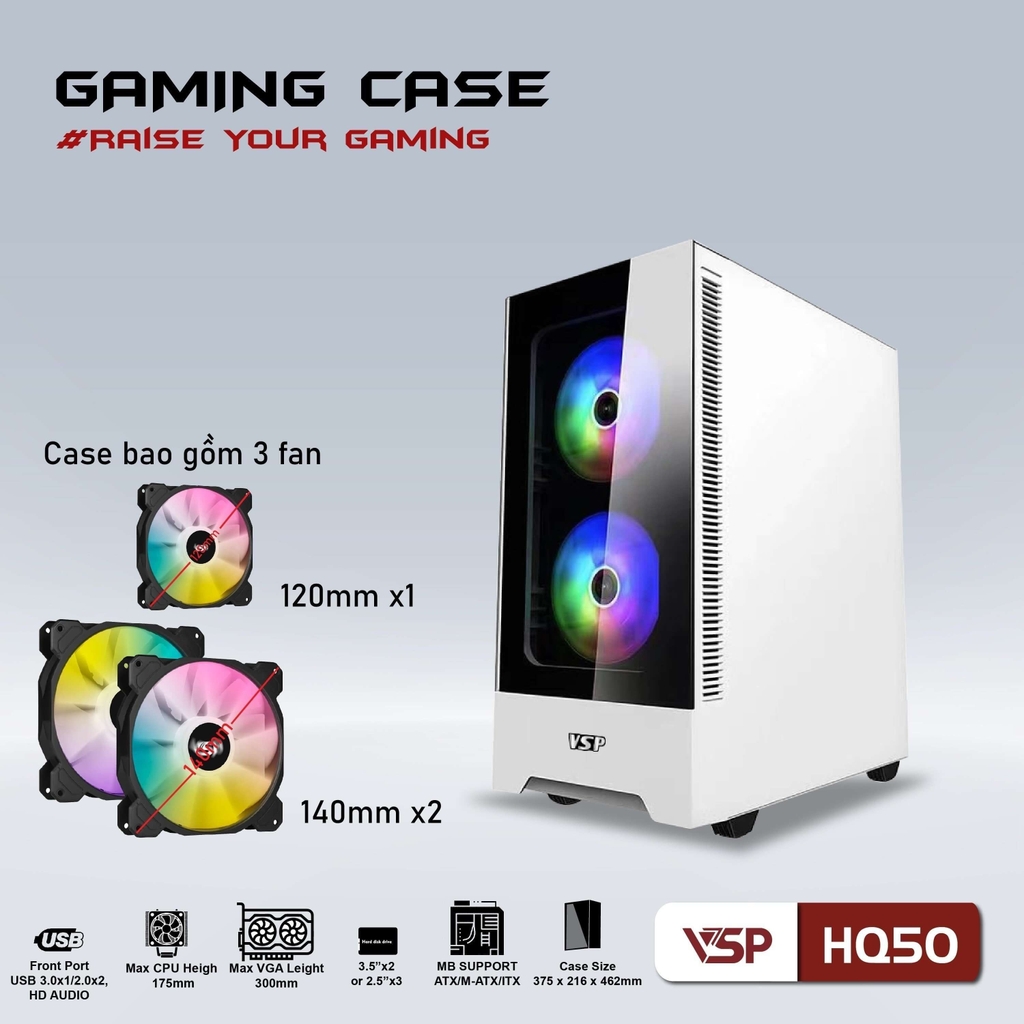 Case VSP HQ50 trắng (3Fan led ARGB)
