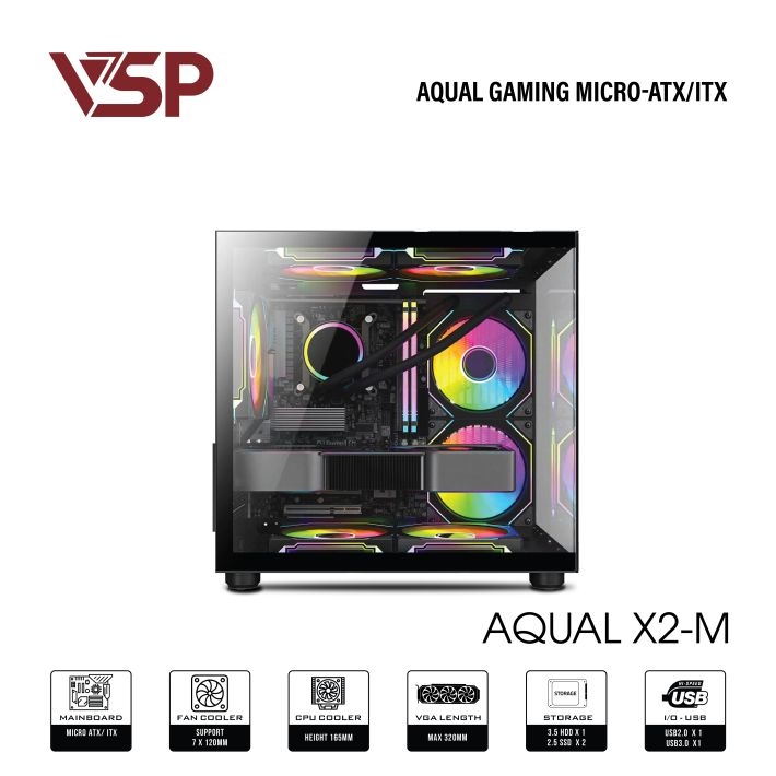 Thùng máy Case Aqual X2-M | Micro-ATX, Đen