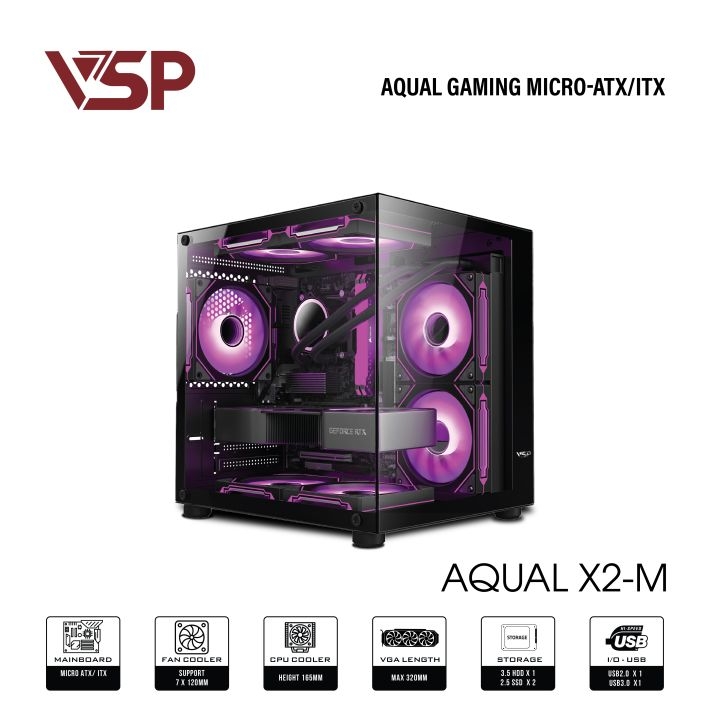 Thùng máy Case Aqual X2-M | Micro-ATX, Đen