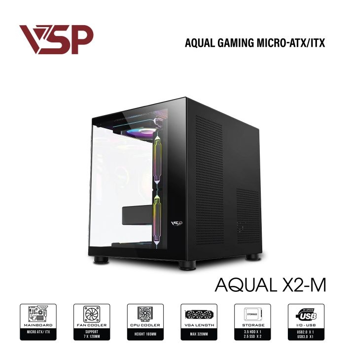 Thùng máy Case Aqual X2-M | Micro-ATX, Đen