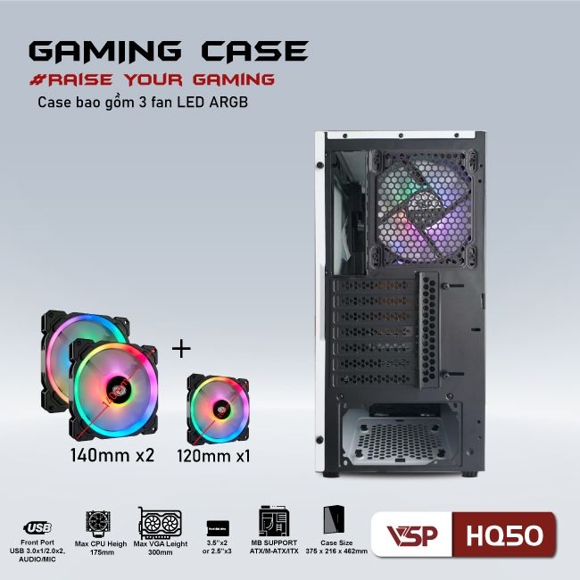 Case VSP HQ50 trắng (3Fan led ARGB)