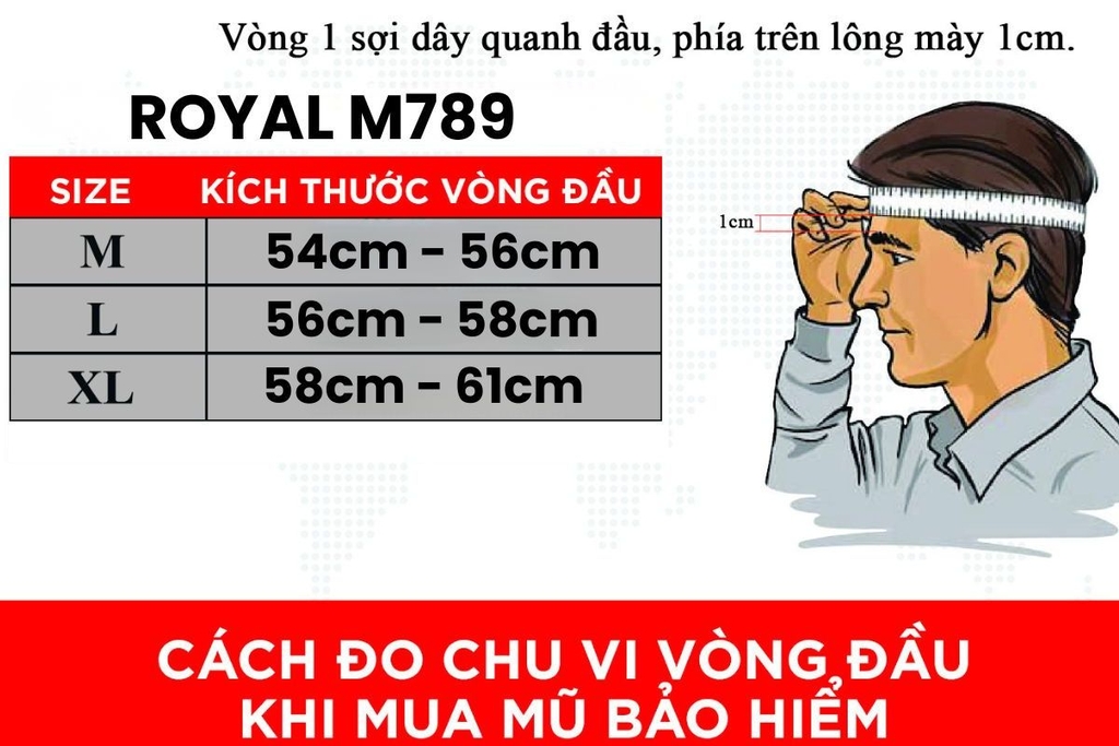 Hướng dẫn đo và chọn size mũ Royal M789 phù hợp