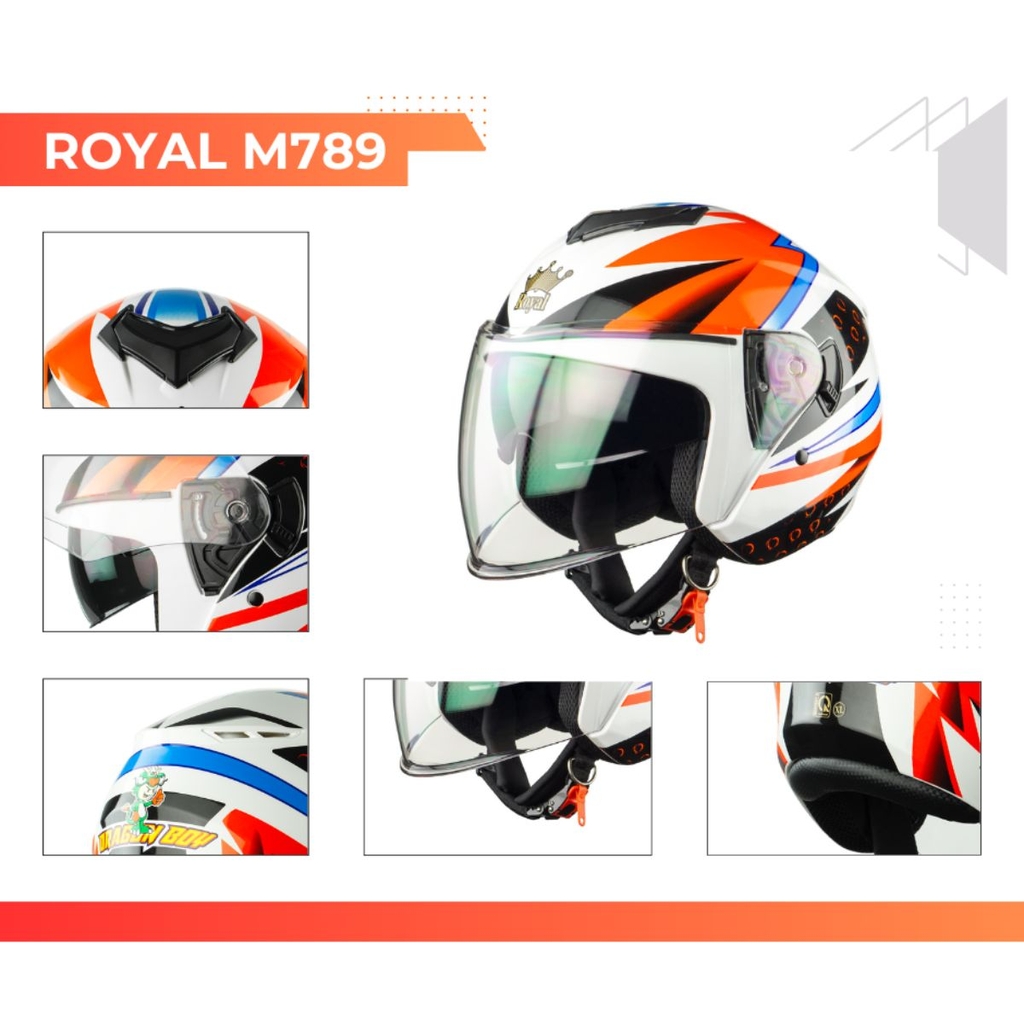 Mũ bảo hiểm 3/4 Royal M789 2 kính – Màu đen bóng, chính hãng Royal Helmet