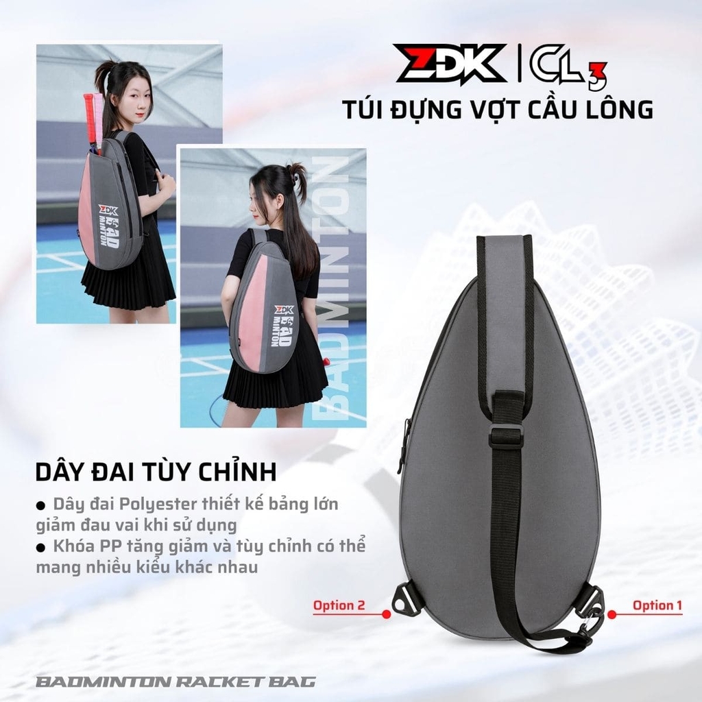 Túi Đựng Vợt Cầu Lông & Pickleball ZDK CL-3 – 2 Ngăn Tiện Dụng, Dây Đeo Tuỳ Chỉnh, Thời Trang