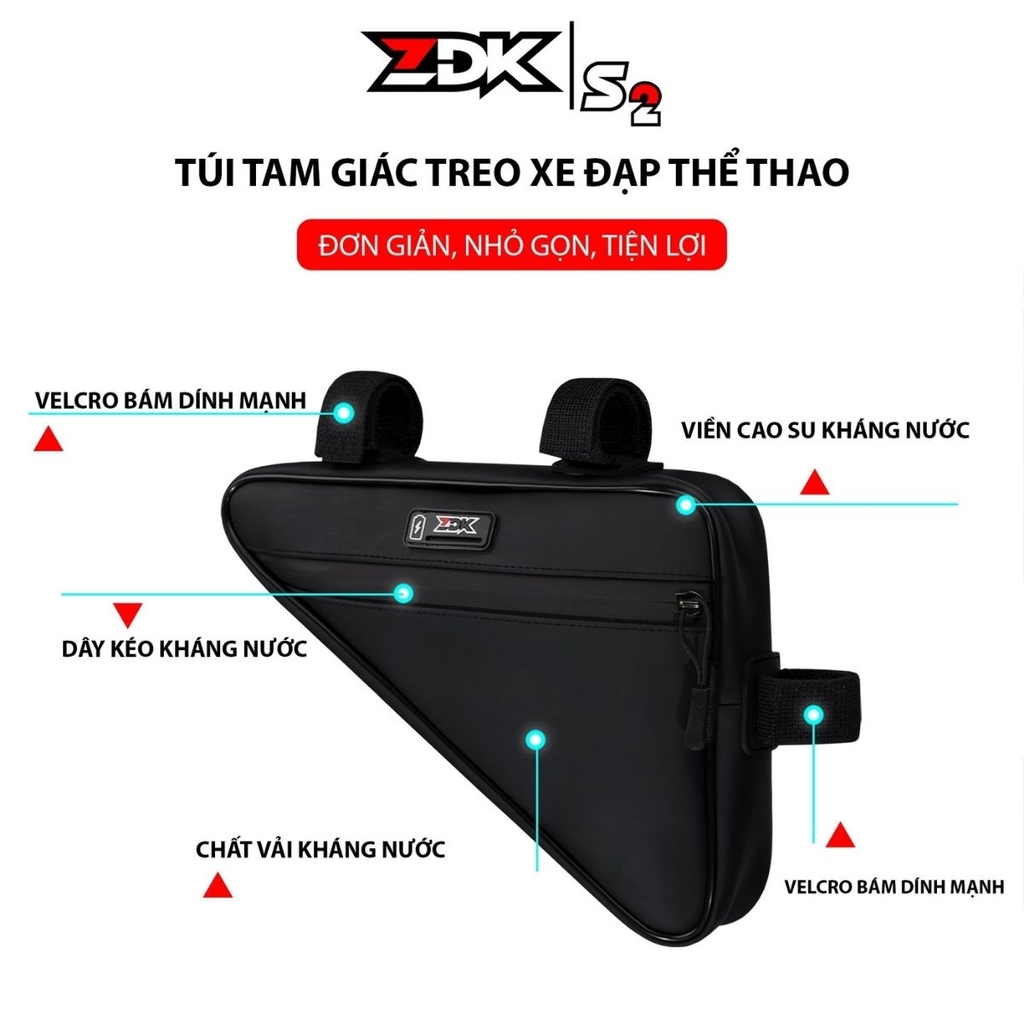 Túi Treo Xe Đạp ZDK S2 Chính Hãng – Thiết Kế Tam Giác, Kháng Nước, Dây Dán Velcro Cố Định Chắc Chắn
