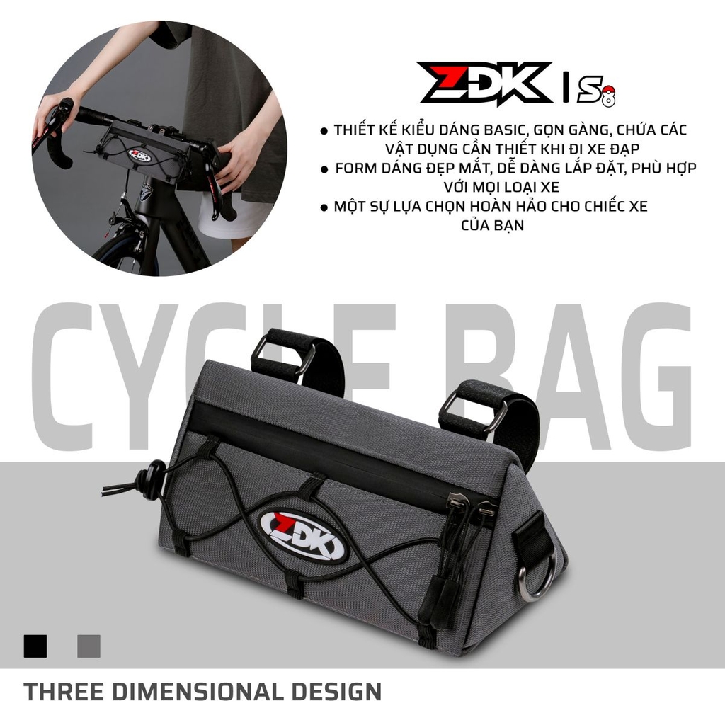 Túi Treo Ghi Đông Xe Đạp ZDK S8 Chính Hãng – 1.3L Gọn Nhẹ, Vải Oxford Chống Trầy, Chống Nước, Dễ Lắp Đặt