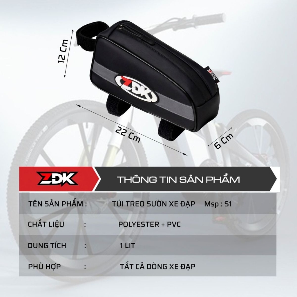 Túi Treo Sườn Xe Đạp ZDK S1 Chính Hãng – Chống Rung, Kháng Nước, Dây Dán Velcro Chắc Chắn