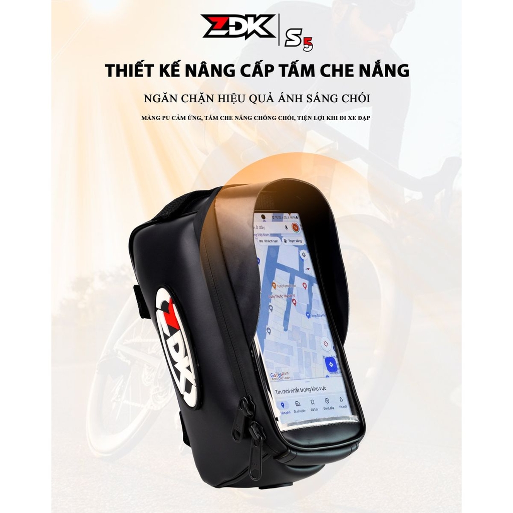 Túi Treo Xe Đạp ZDK S5 Chính Hãng – Da PU Kháng Nước 100%, Màn Cảm Ứng 6.8 Inch, Thiết Kế Thể Thao Sang Trọng
