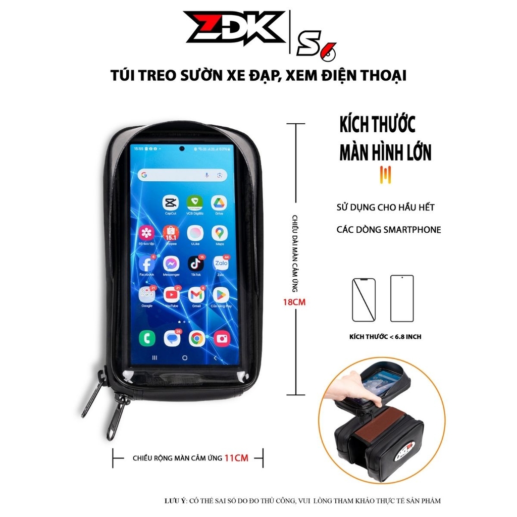 Túi Treo Sườn Xe Đạp ZDK S6 Chính Hãng – 3 Ngăn Lớn, Màn Cảm Ứng PU, Chống Nước Tốt, Thiết Kế Thể Thao
