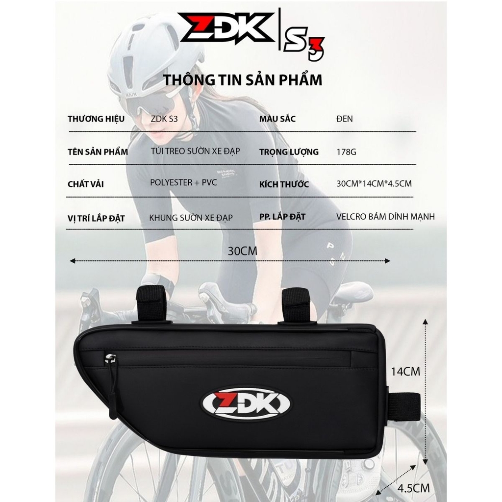 Túi Treo Xe Đạp ZDK S3 Chính Hãng – Dung Tích 2.5L, Kháng Nước, Thiết Kế Thon Gọn, Velcro Cố Định Chắc Chắn