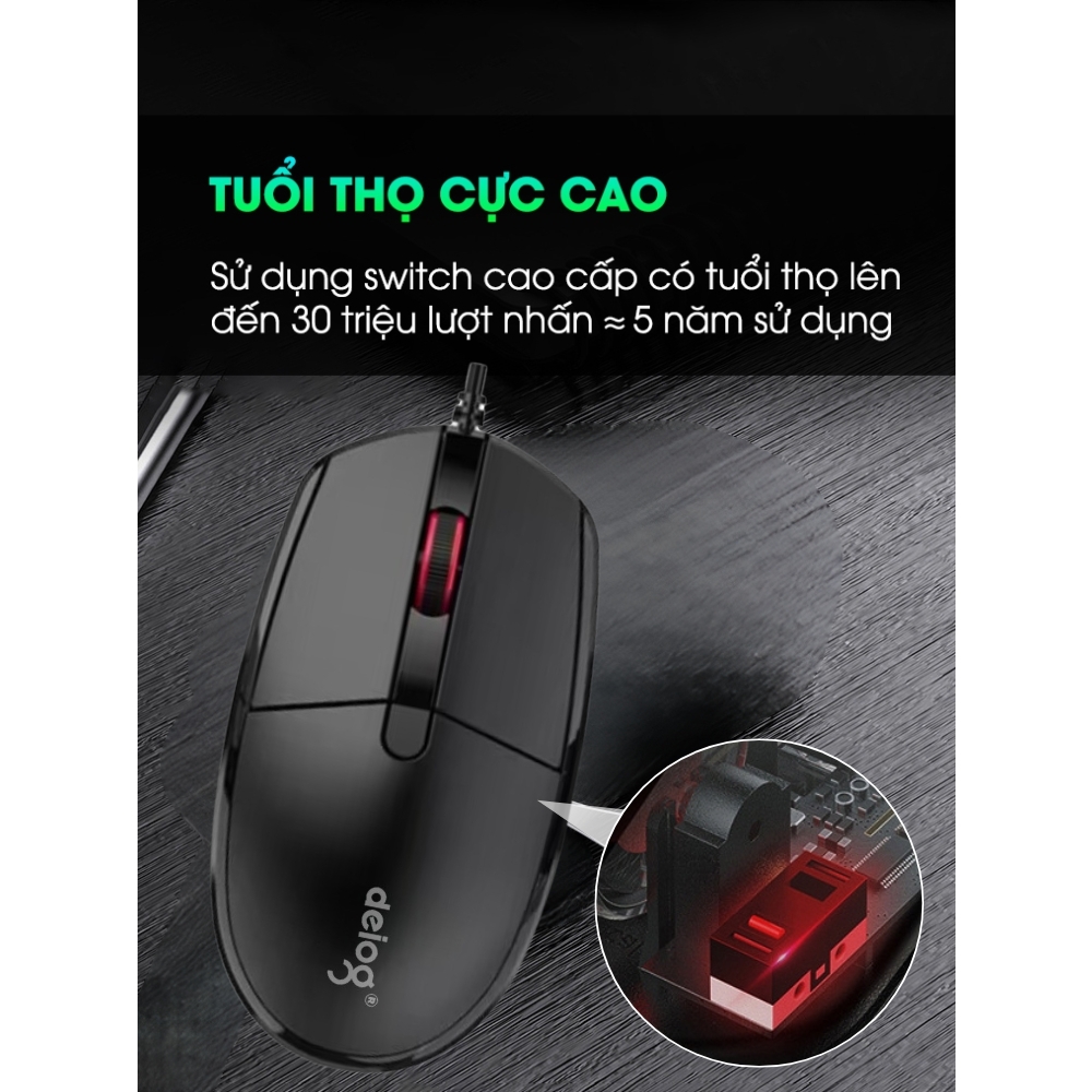 Chuột máy tính chính hãng Deiog DY-F1 có dây siêu mỏng thoải mái chuyên dụng cho chơi game/văn phòng cao cấp 2024