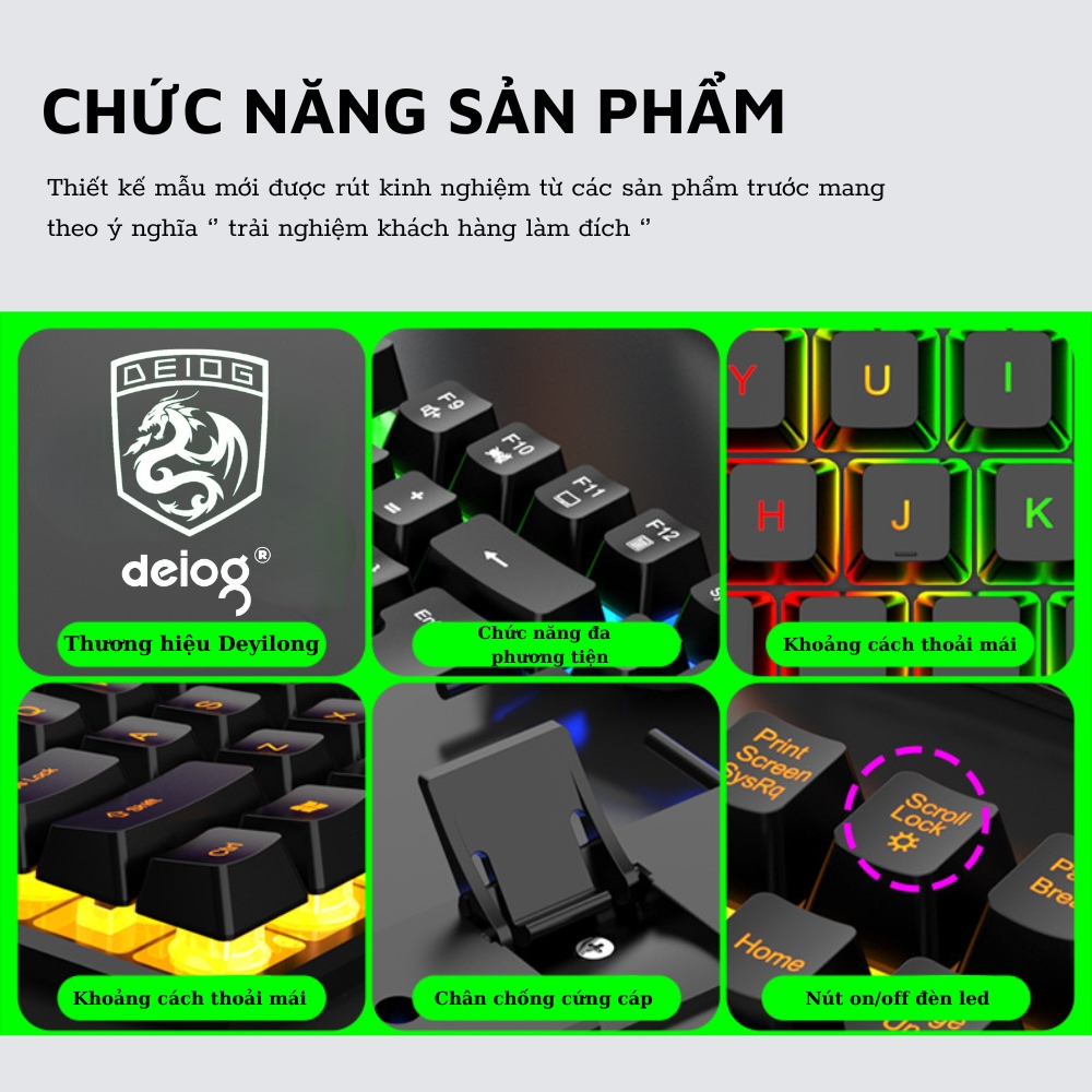 Bàn Phím Giả Cơ Máy Tính Chính Hãng DEIOG M707 Gaming LED 7 Màu Có Dây Chống Nước Chơi Game LMHT Đột Kích PUBG