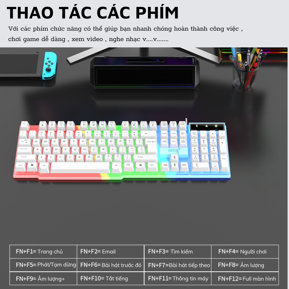 Bàn Phím Giả Cơ Máy Tính Chính Hãng DEIOG M707 Gaming LED 7 Màu Có Dây Chống Nước Chơi Game LMHT Đột Kích PUBG