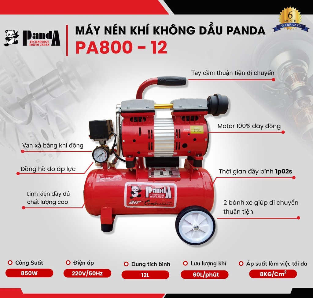 Máy nén khí không dầu Panda PA800-12