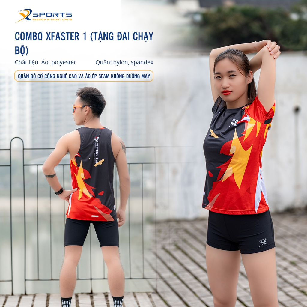 COMBO XFASTER 1:  ÁO BẢO LỮA + QUẦN BÓ CƠ ĐEN (TẶNG ĐAI CHẠY BỘ)