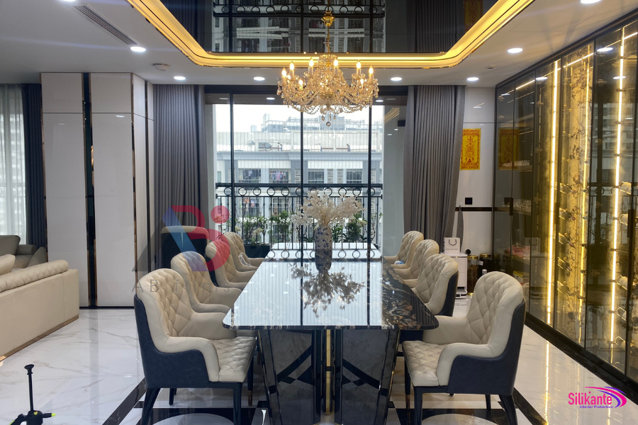 bàn ăn mặt đá đen chữ nhật