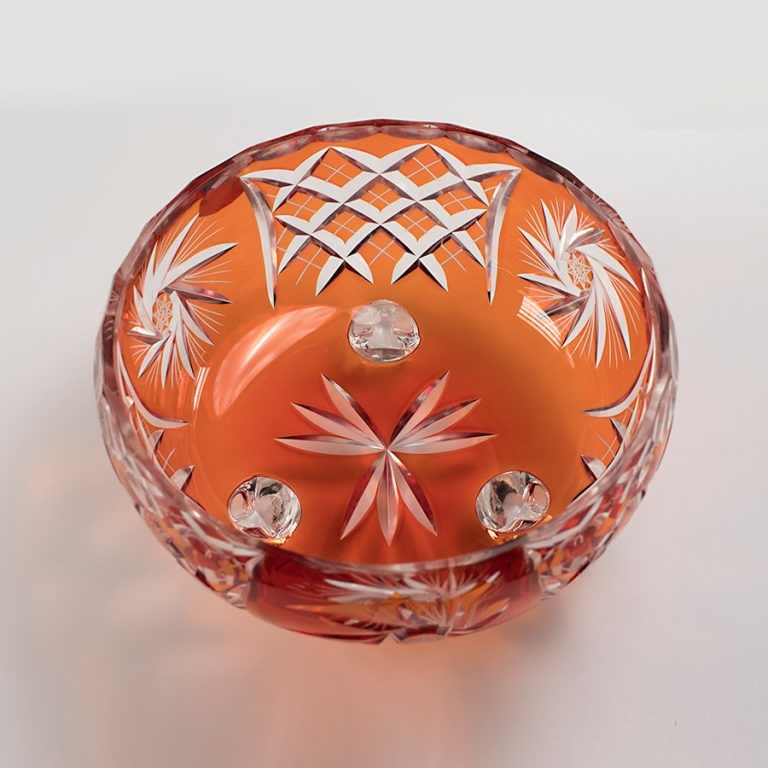 Bát đựng hoa quả, thả hoa pha lê không chì to màu cam 24cm Ba Lan Irena – Pinwheel 839182 (0001-24C)