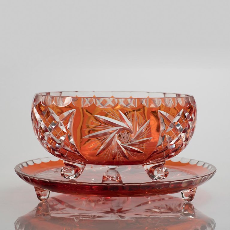 Bát đựng hoa quả, thả hoa pha lê không chì to màu cam 24cm Ba Lan Irena – Pinwheel 839182 (0001-24C)