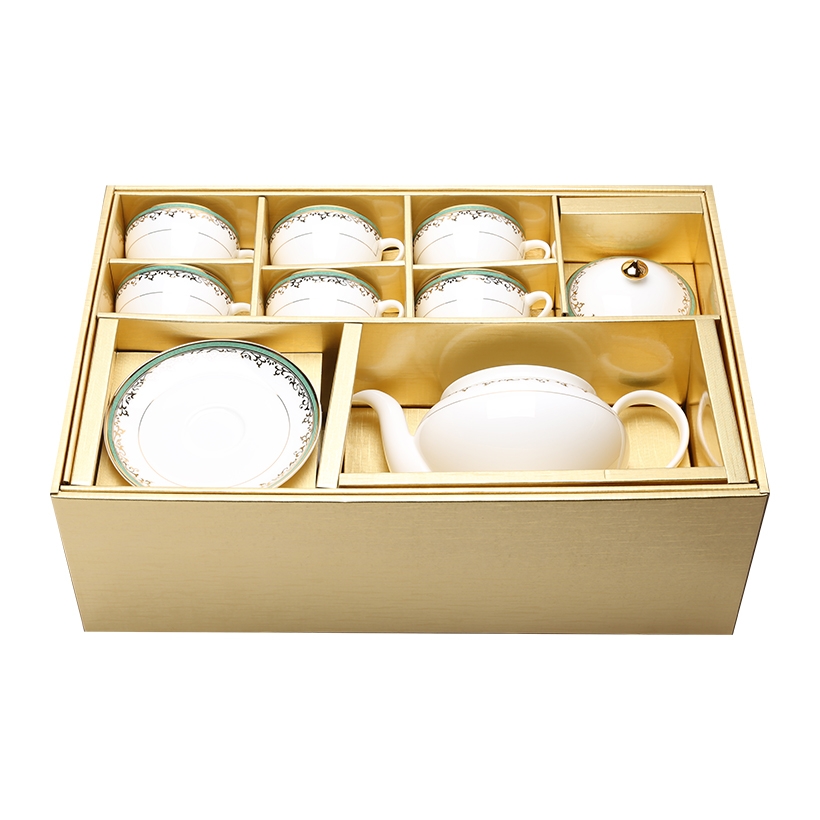 Bộ tách trà đèn thần cỡ to (ấm 1,3L+ tách 220ml) hoa văn vàng 24k sứ xương Hàn Quốc Haengnam 98103