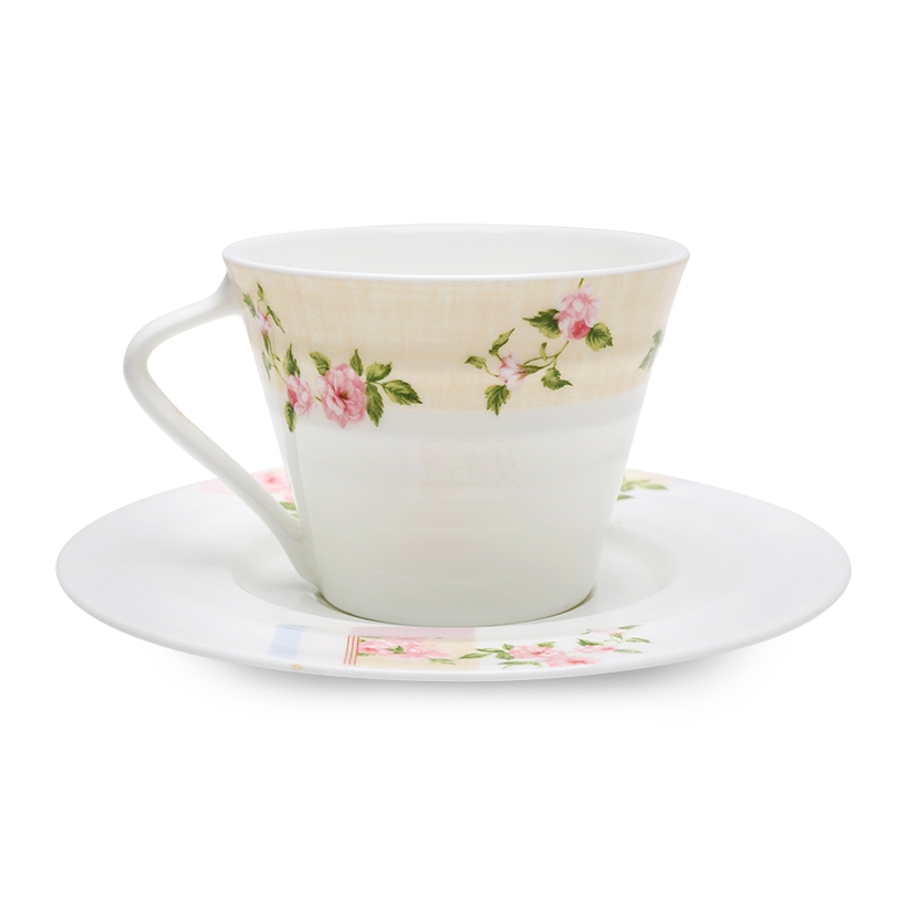 Bộ tách trà, cà phê Hồng Pháp 2 chiếc 220ml sứ xương Hàn Quốc Haengnam 5370