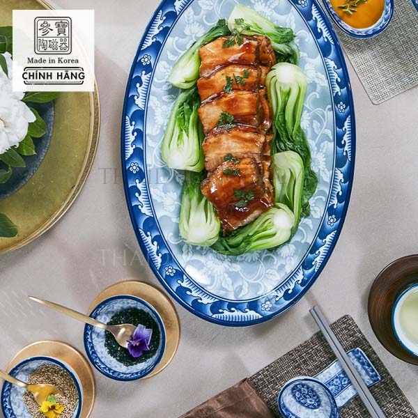 Đĩa bầu dục sứ hoa văn cao cấp Hàn Quốc Sambo