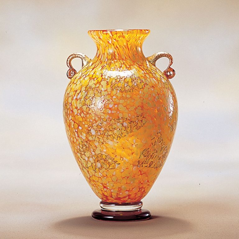 Lọ hoa vàng đế nâu hổ phách cao 32cm Nhật Bản Aderia Tsugaru Vidro F-79649