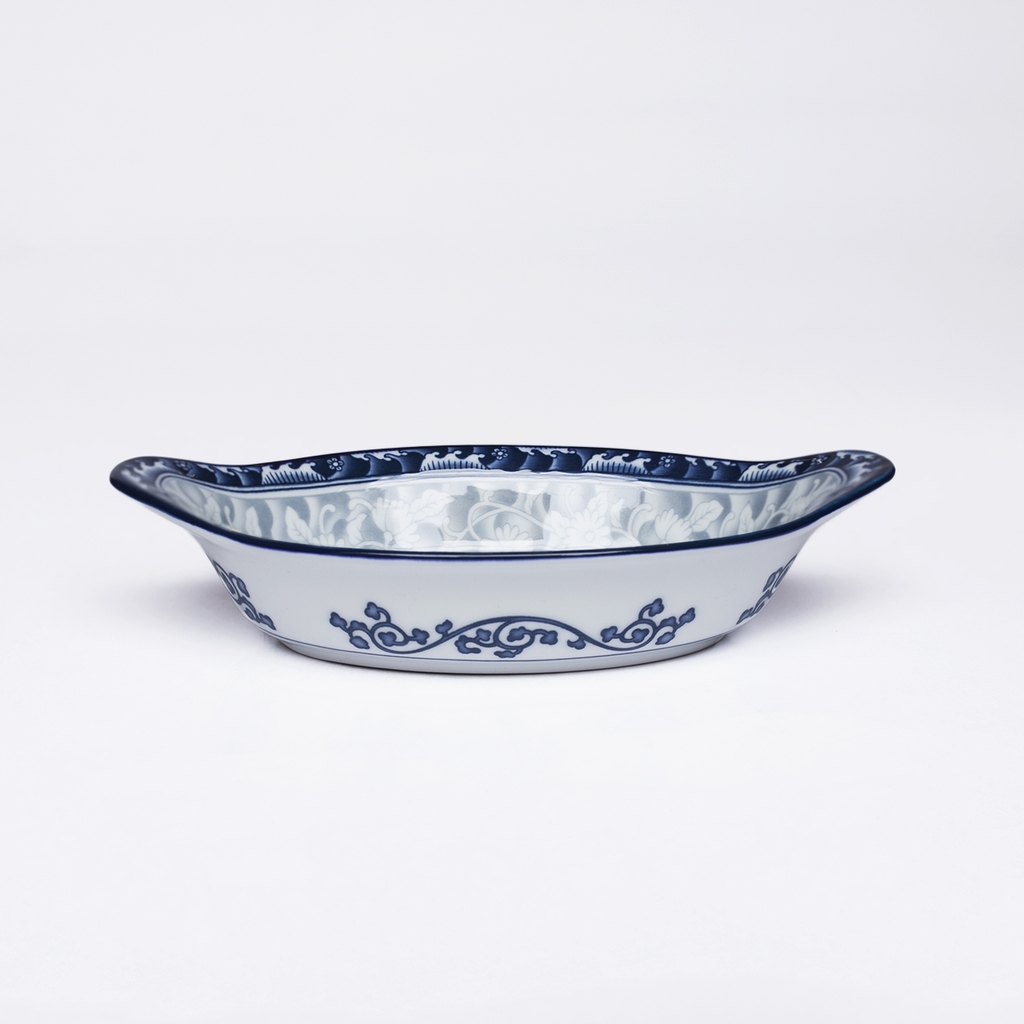 Đĩa bầu dục sâu lòng sứ hoa văn cao cấp Hàn Quốc Sambo