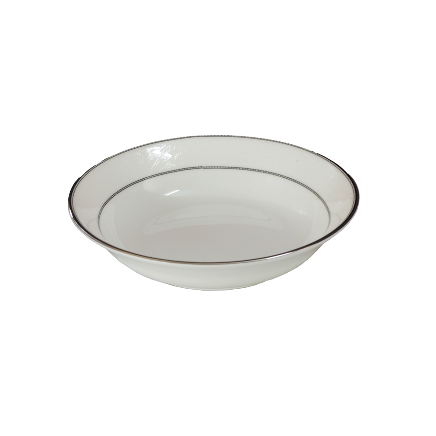 Đĩa sâu lòng trắng sứ tro xương viền bạc Hàn Quốc Haengnam