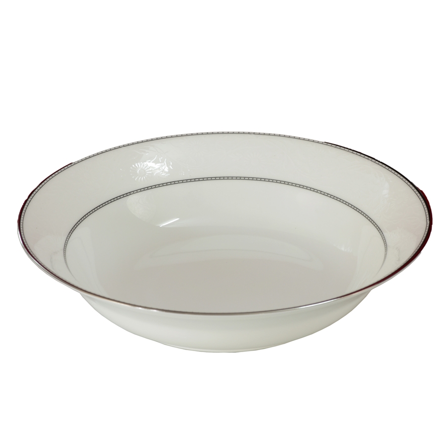 Đĩa tròn sâu lòng 19cm trắng sứ tro xương viền bạc Hàn Quốc Haengnam 17175