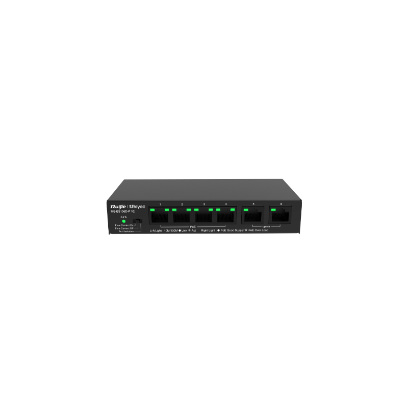 Switch PoE Ruijie RG-ES106D-P V2 (4 PoE, 2 uplink, 54W)