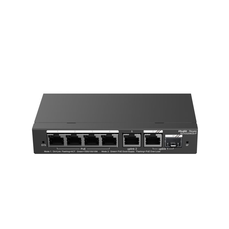 Switch PoE Ruijie RG-ES206GS-P (4 PoE Gigabit, 2 uplink Gigabit, SFP, 54W)