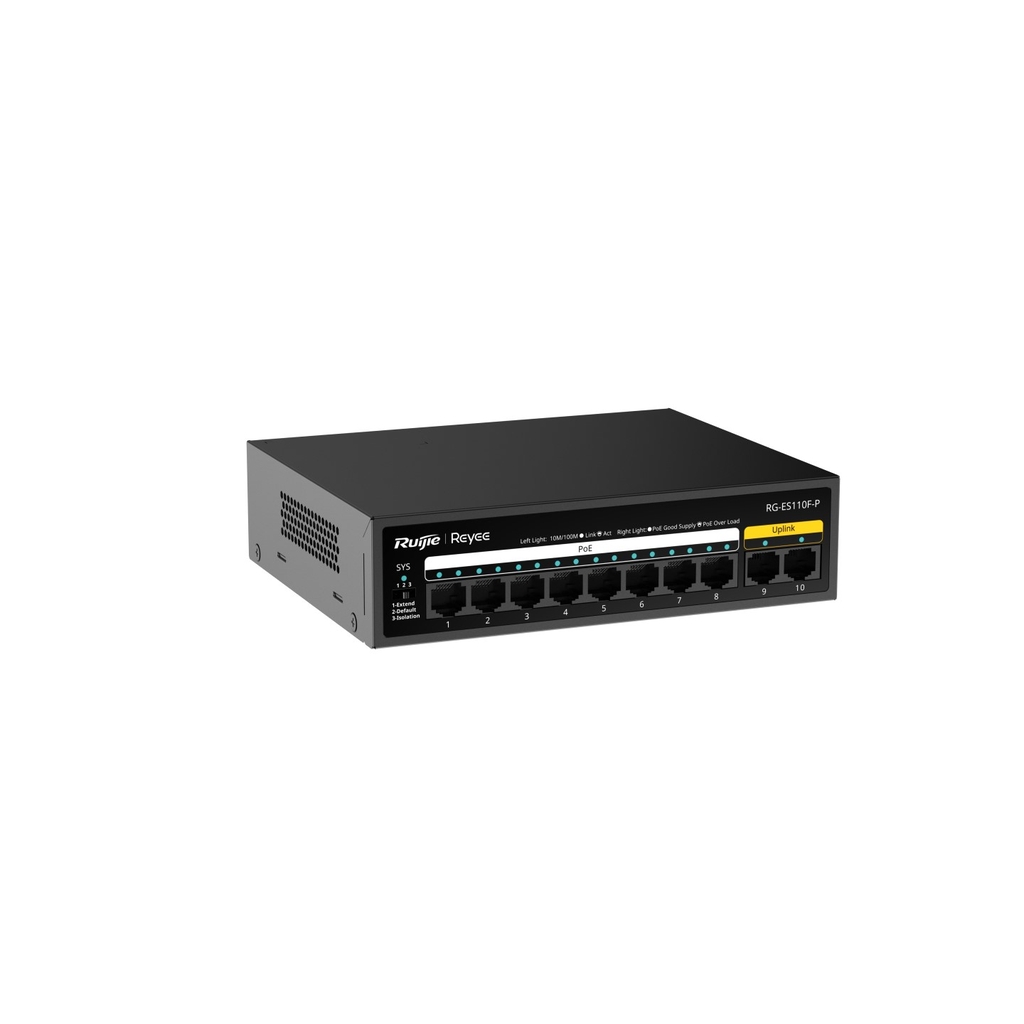 Switch PoE Ruijie RG-ES110F-P (8 PoE, 2 uplink, 110W)