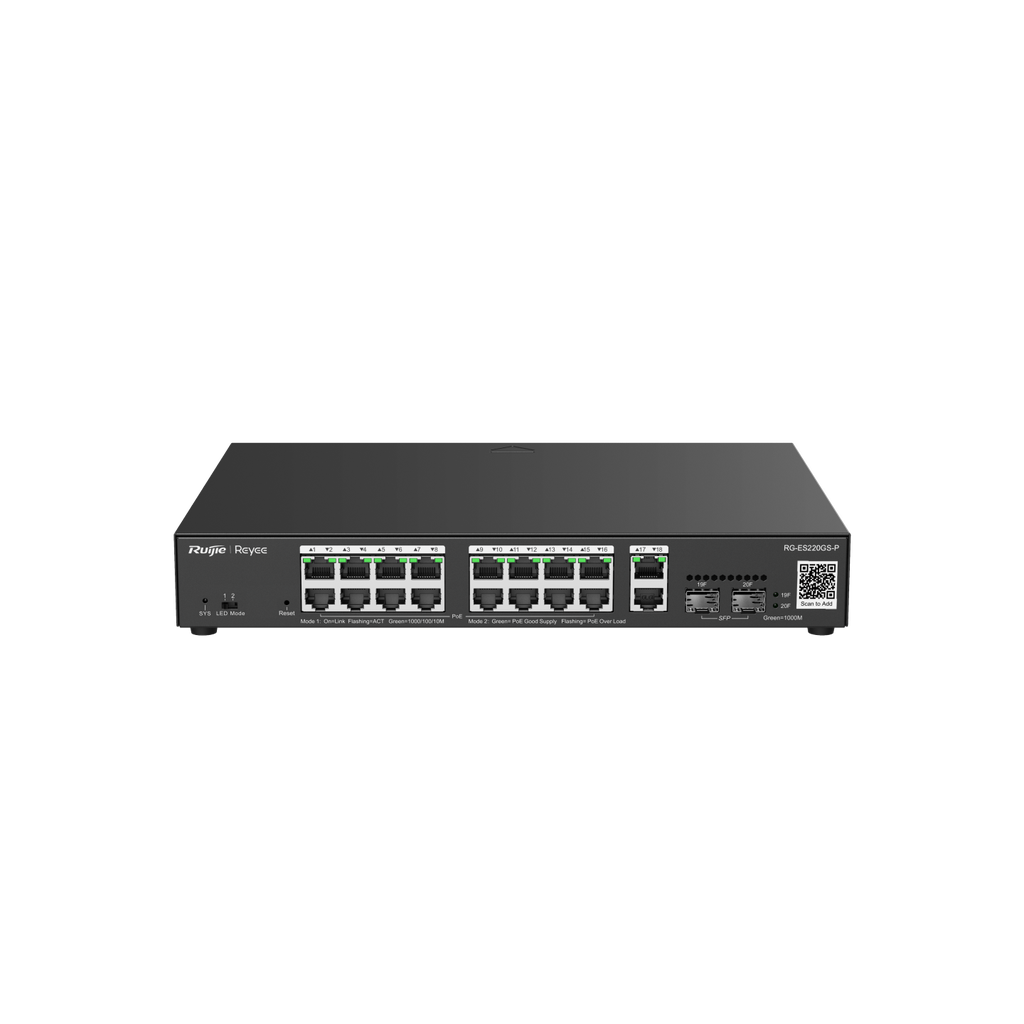 Switch PoE Ruijie RG-ES220GS-P (16 PoE Gigabit, 2 uplink Gigabit, 2SFP, 250W)