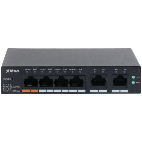 Switch PoE DAHUA DH-CS4006-4ET-60 (Cloud, 4 PoE, 2 uplink, 60W)