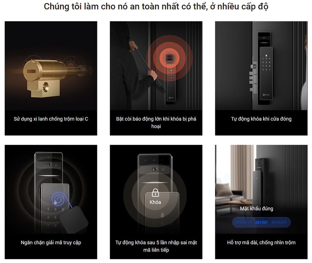 Khóa cửa điện tử EZVIZ DL50FVS (APP, Khuôn mặt, vân tay, mật mã, chìa cơ)